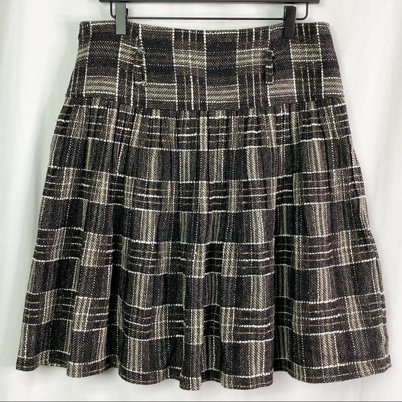 ZARA Black Plaid Wool Blend Pleated Skirt Large - Picture 5 of 7
